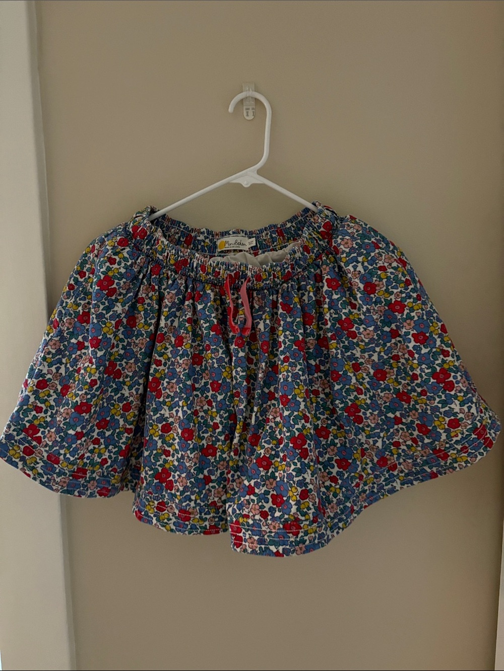 Mini Boden Blue Floral Smocked Skirt with Red Accents
